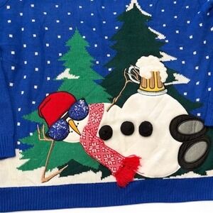 Jolly Sweaters Men's XL Ugly Christmas Sweater Snowman Beer Party Fun